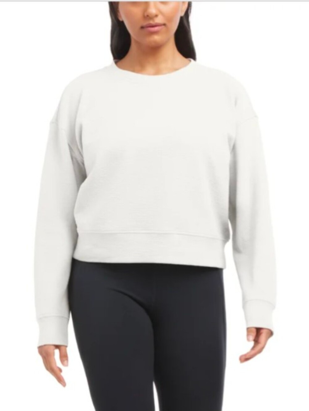 Ladies Cropped Crewneck Sweatshirt in Cream